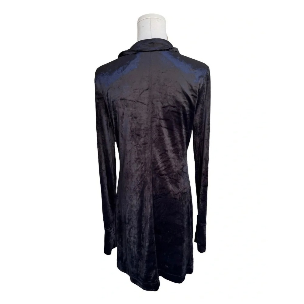 Free People Shayla M mini dress black button up velvet ruched long sleeve Y2K - Picture 6 of 13